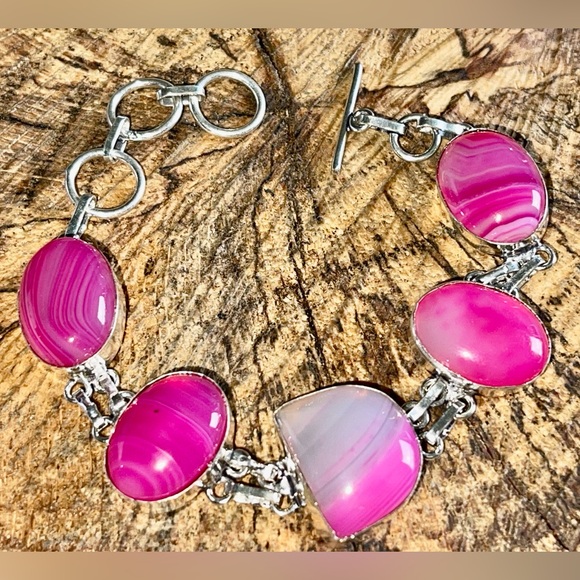 Pink Botswana Banded Agate Bracelet 6 1/2” - 7 1/2” - Picture 7 of 8